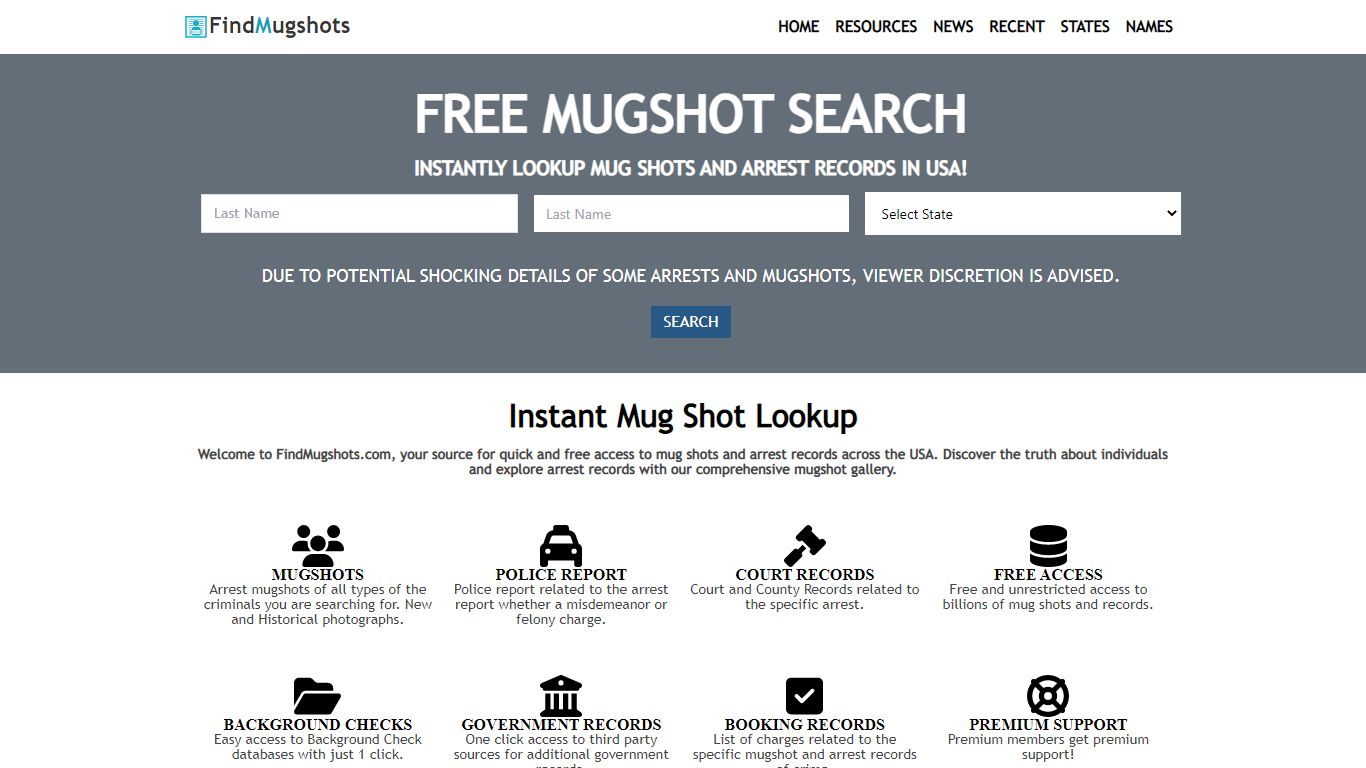 Free Mugshot Search Online | Find Mugshots - Instant Mug Shot Lookup